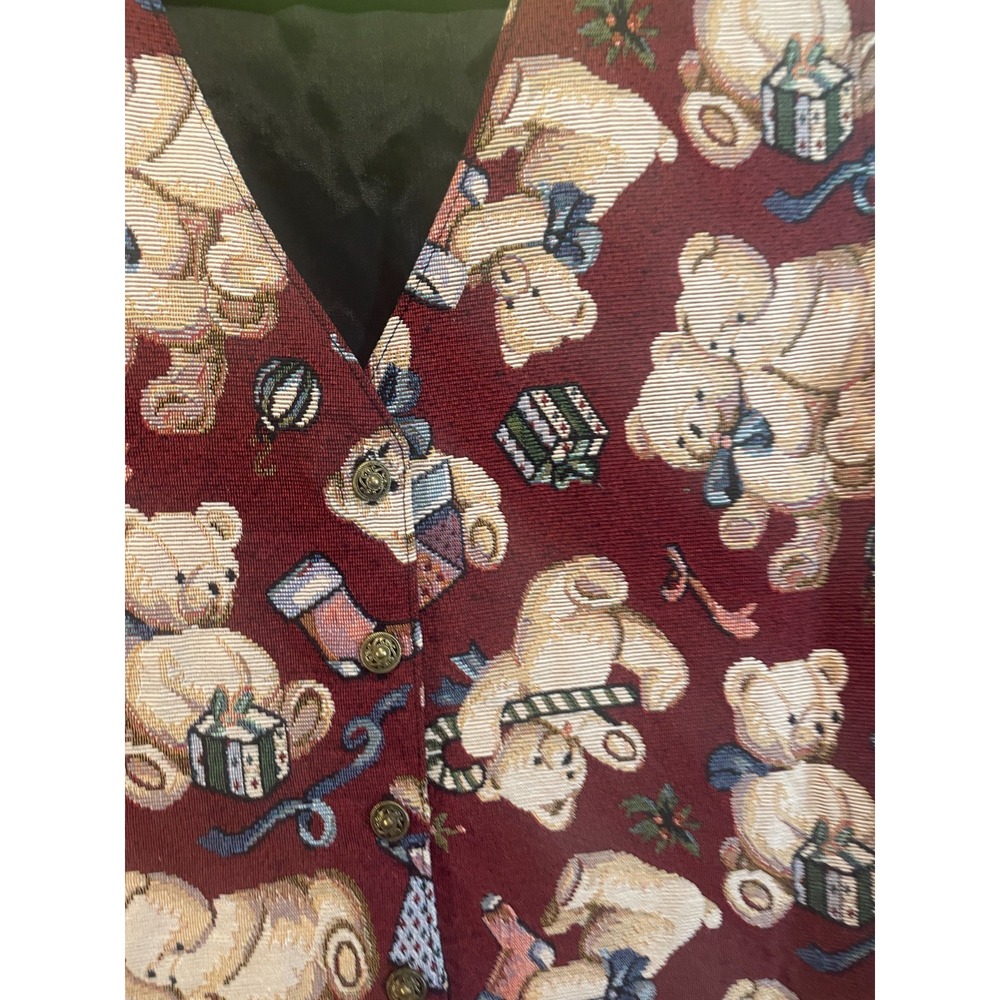Vintage Bobbie Brooks Teddu Bears Tapestry Vest Womens XL